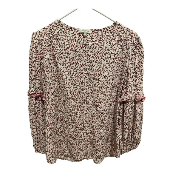 Max Studio Fall Floral Ruffle Sleeve Button Blouse // Size Large - Picture 1 of 8